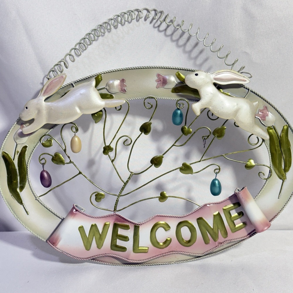 Vintage 90's Metal Easter Bunny Eggs Welcome Sign Excellent Condition‎